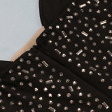 Women Beaded Stretch Suspender Bodycon Jumpsuit
