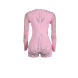 Women Sexy Beaded Stretch Long Sleeve Jumpsuit