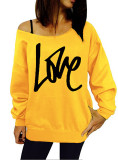 Love Letter Printed Long Sleeve T-Shirt Sexy Off-Shoulder Women's Top