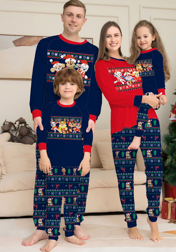Round Neck Long-Sleeved Cartoon Print Christmas Parent-Child Set Cute Home Wear Pajamas