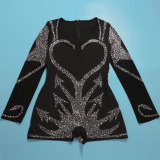 Women Sexy Beaded Stretch Long Sleeve Jumpsuit