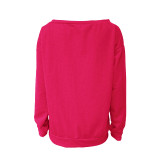 Love Letter Printed Long Sleeve T-Shirt Sexy Off-Shoulder Women's Top