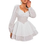 Summer Women's Off Shoulder Puff Sleeve Hollow Dress