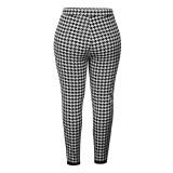 Autumn And Winter Houndstooth Print Trousers Black Stripes Patchwork Slim High Waist Pencil Pants