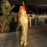 Women's Winter Fashion Sexy Low Back Shiny Strap Dress