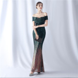 Women gradient beaded high-end evening dress