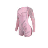 Women Sexy Beaded Stretch Long Sleeve Jumpsuit
