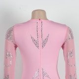 Women Sexy Beaded Stretch Long Sleeve Jumpsuit