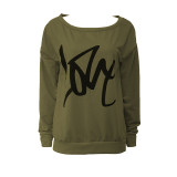 Love Letter Printed Long Sleeve T-Shirt Sexy Off-Shoulder Women's Top