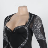 Women Sexy Beaded Stretch Long Sleeve Jumpsuit