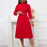 Women's Fashion Chic Elegant Pleated Elegant Solid Color Plus Size Dress
