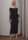 Autumn Sexy Chic Style Strapless Off Shoulder Long Sleeve Mesh Long Dress