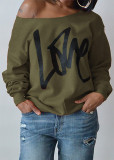 Love Letter Printed Long Sleeve T-Shirt Sexy Off-Shoulder Women's Top