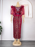 Beaded African Women's Party Evening Dress With Belt