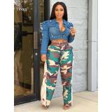 Camouflage Patchwork Bell Bottom Casual Pants