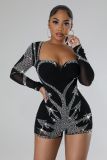 Women Sexy Beaded Stretch Long Sleeve Jumpsuit