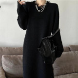Long Ripped Raw Edge Knitting Dress Women's Autumn And Winter Loose Long Sleeve Basic Shirt