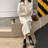 Women's Autumn And Winter Turndown Collar Loose Maxi Knitting Shirt Dress