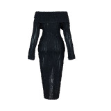 Fashionable And Elegant Off Shoulder Sexy Wave Pattern Long-Sleeved Dress