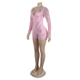 Women Sexy Beaded Stretch Long Sleeve Jumpsuit