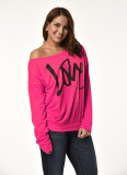 Love Letter Printed Long Sleeve T-Shirt Sexy Off-Shoulder Women's Top