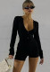 Round Neck Long-Sleeved Multi-Button Stretch Slim Fit Jumpsuit Sports Yoga Solid Color Cotton One Piece Shorts