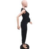 Women Autumn Solid Single Sleeve Hollow Slit Dress