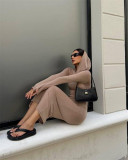 Women fall knitting hooded Bodycon dress