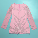 Women Sexy Beaded Stretch Long Sleeve Jumpsuit