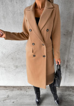 Women Solid Long Sleeve Double Breasted Pocket Coat Women Solid Long Sleeve Double Breasted Pocket Coat