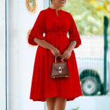 Women's Autumn And Winter Fashion Chic Plus Size Pleated A-Line African Dress