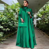 Dubai Muslim Women'S High Neck Loose Swing Robe Satin Dress Women'S Abaya