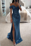 Women Sequin Off Shoulder Slit Dress