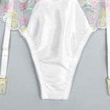 Women Exquisitely Embroidered Flowers Sexy Lingerie Three-Piece