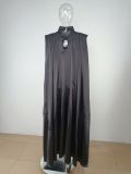 Dubai Muslim Women'S High Neck Loose Swing Robe Satin Dress Women'S Abaya