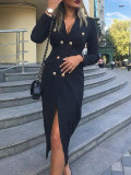 Women Autumn and Winter Long Sleeve Double Breasted Blazer Dress