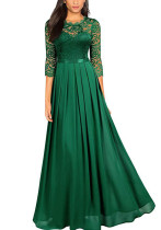 Women Patchwork Chiffon Round Neck Lace Evening Gown