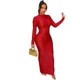 Women's Fashion Mesh Round Neck Slim Fit Long Dress