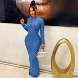 Women's Fashion Mesh Round Neck Slim Fit Long Dress