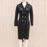 Women Autumn and Winter Long Sleeve Double Breasted Blazer Dress