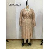Autumn Chic Fashion Plus Size Slim Sequin Formal Party Dress