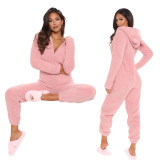 Women Long Sleeve Hooded Casual Jumpsuit