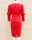 Women Puff Long Sleeve V Neck Bodycon Dress
