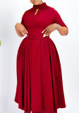 Women High Neck Elegant Beading African Dress