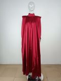 Dubai Muslim Women'S High Neck Loose Swing Robe Satin Dress Women'S Abaya