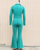 Women Turndown Collar Long Sleeve Bell-Bottom Jumpsuit