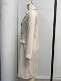 Women Solid Long Sleeve Double Breasted Pocket Coat