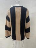 Spring And Autumn Trendy Knitting Sweater Top Round Neck Striped Sweater Jacket For Women