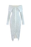 Fashionable And Elegant Off Shoulder Sexy Wave Pattern Long-Sleeved Dress