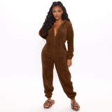Women Long Sleeve Hooded Casual Jumpsuit